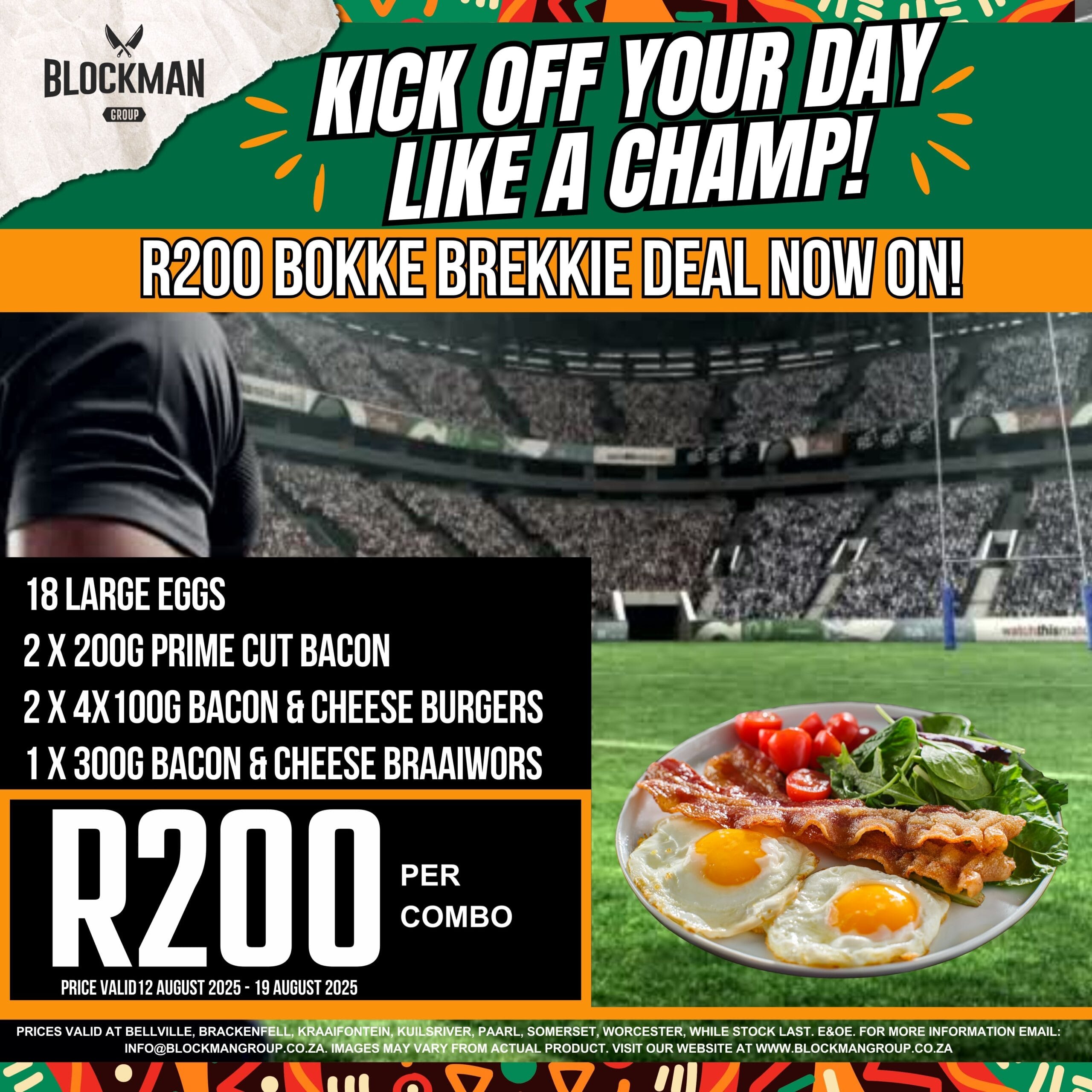 KICK OFF YOUR DAY LIKE A CHAMP - R200 BREKKIE DEAL! 15 AUGUST 2025 (1080 x 1080 mm)